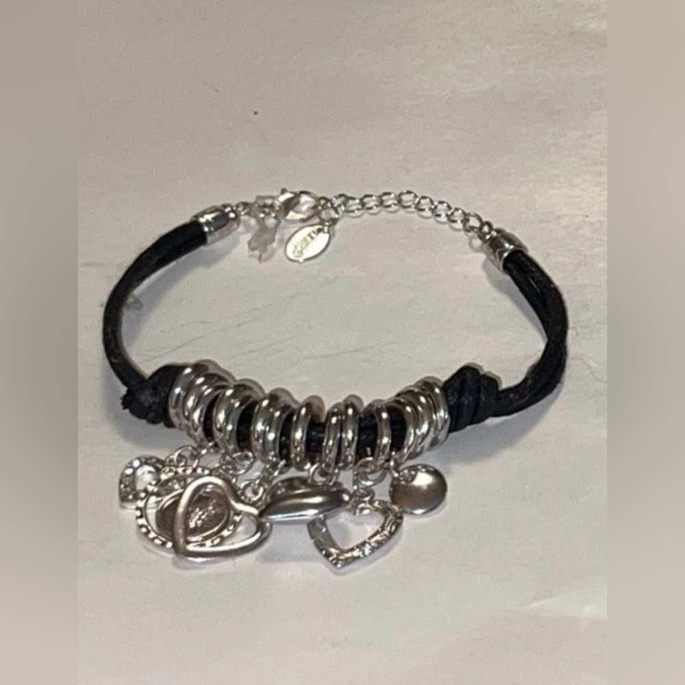 Claire’s Black & Silver Hearts Charm Rope Bracelet